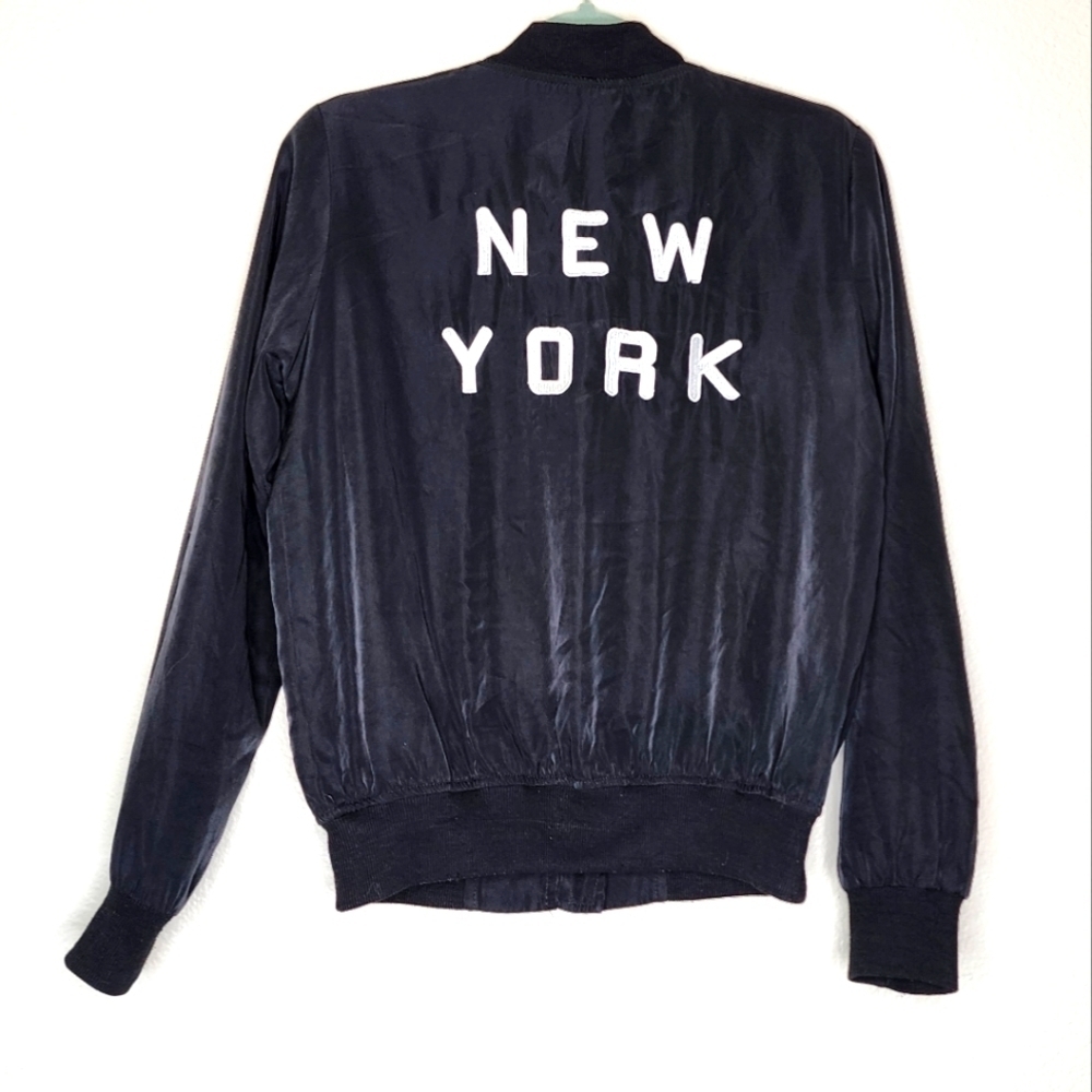 Emory Park Black Satin New York Bomber Jacket S